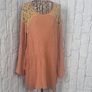 ANTHROPOLOGY EASEL Boho Textured Knit Crochet‎ Lace Sweater Tunic M/L